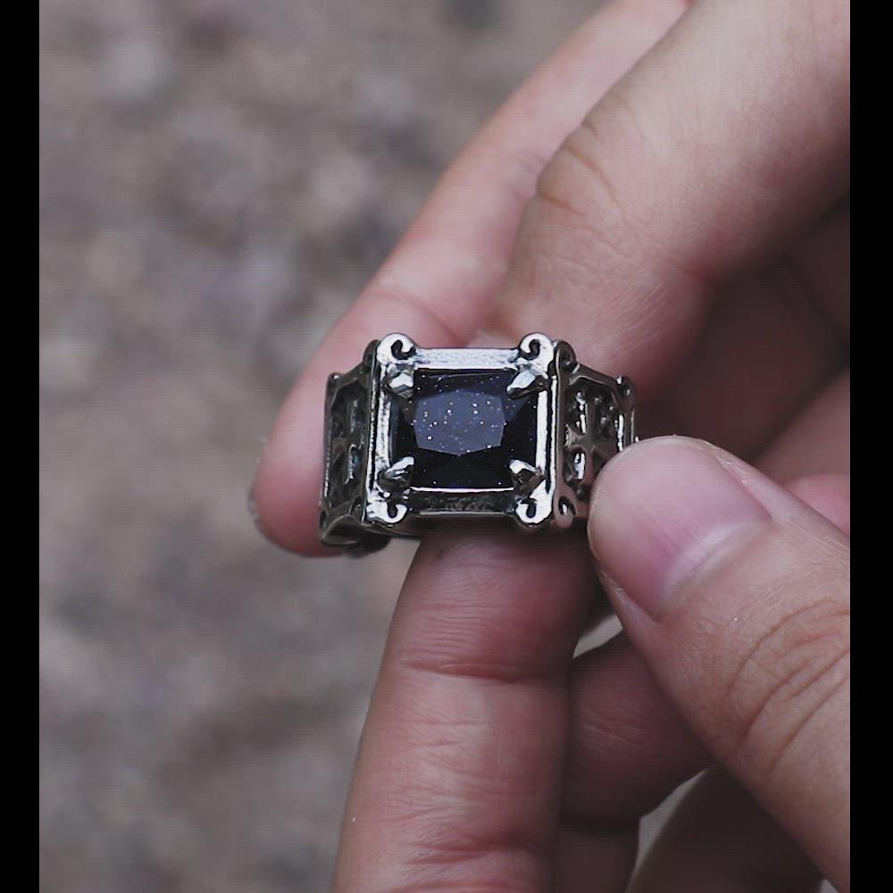Vintage Cross Stainless Steel Gemstone Ring