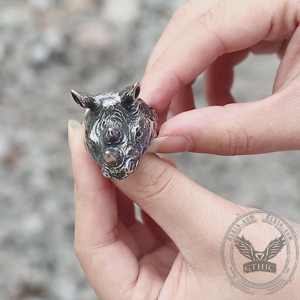 Detailed Rhinoceros Head Stainless Steel Beast Ring