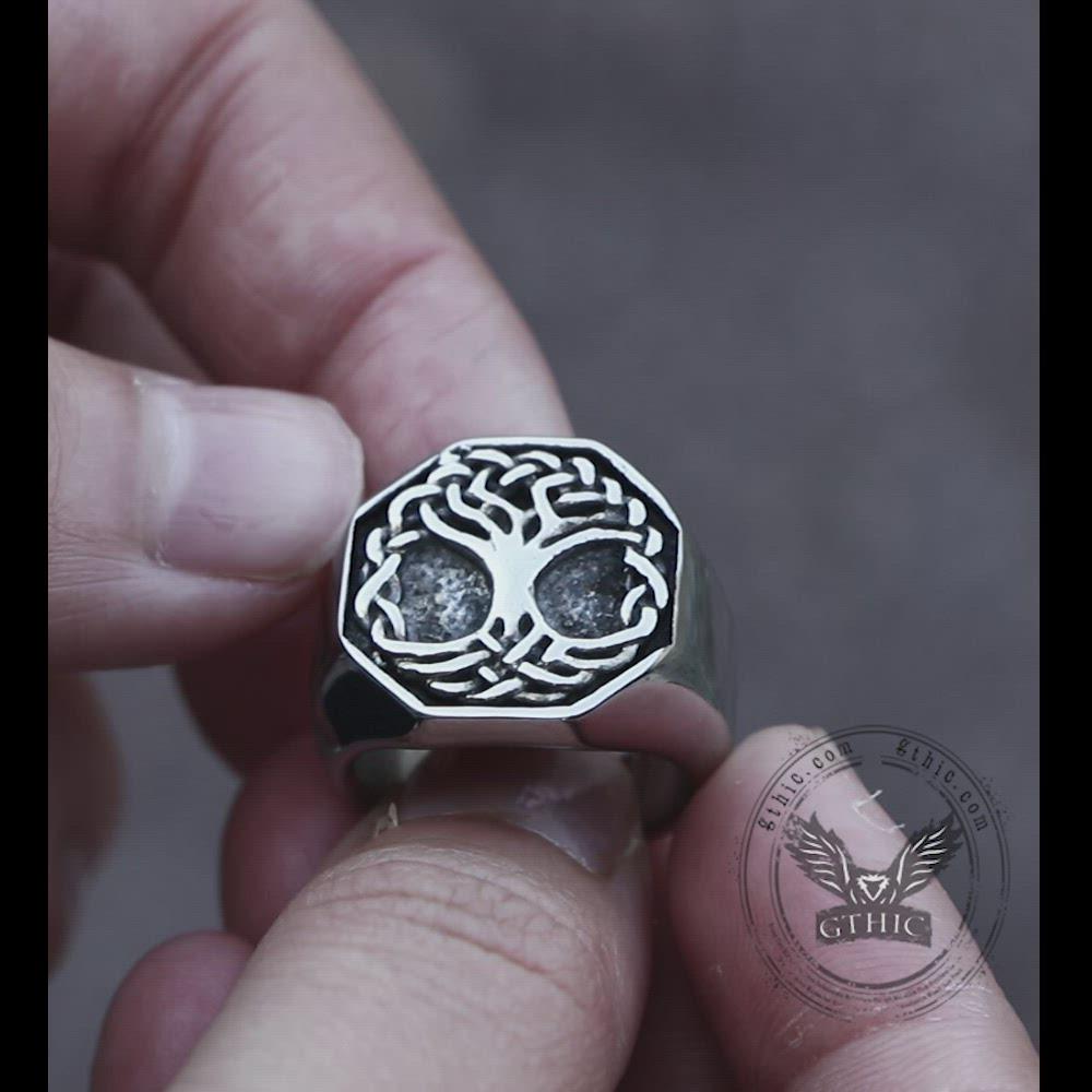 Classic Tree of Life Stainless Steel Viking Ring