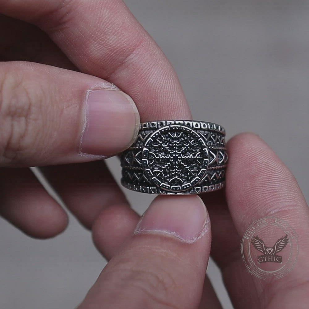 Norse Helm of Awe "Aegishjalmr" Stainless Steel Viking Ring