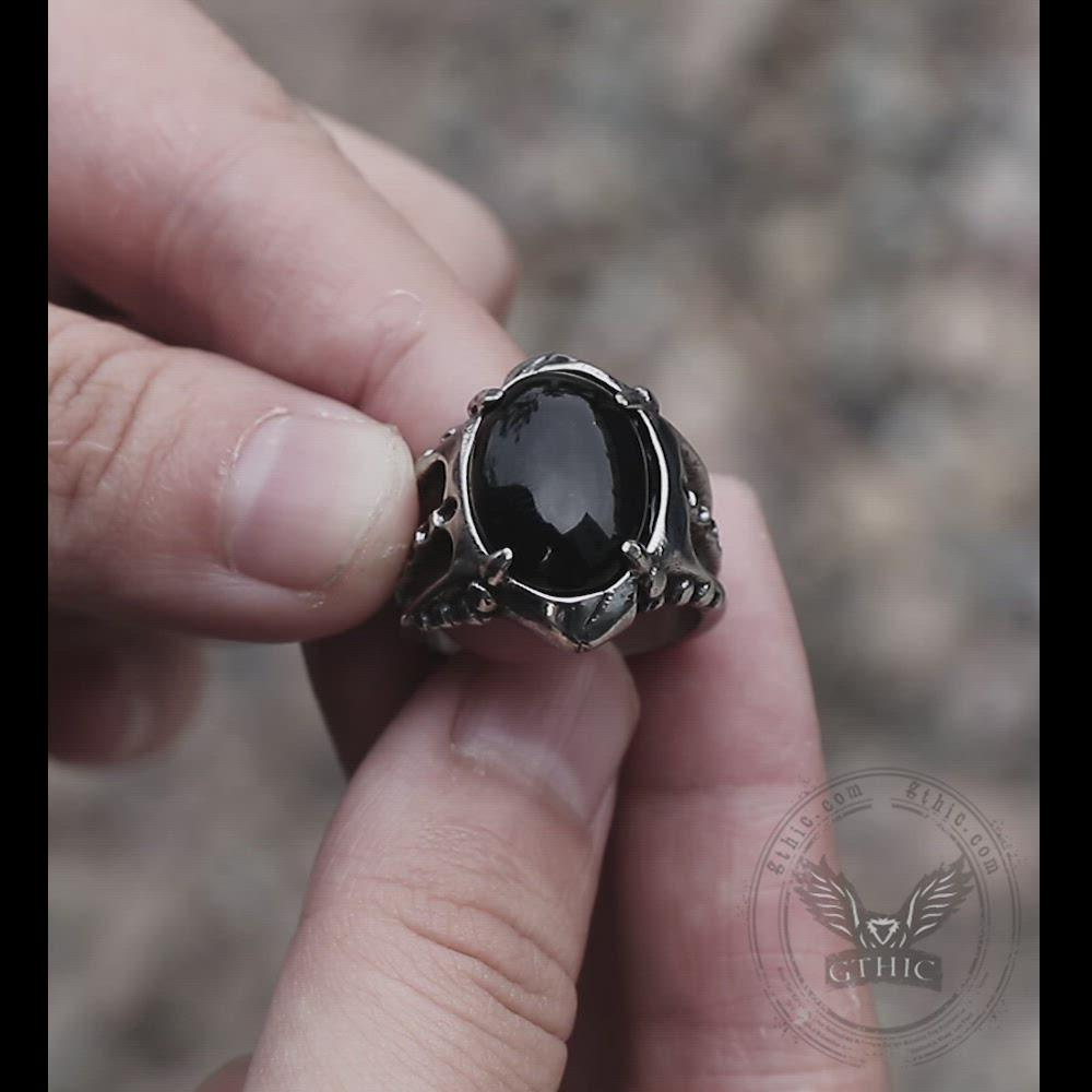 Black Agate Stainless Steel Punk Gothic Ring