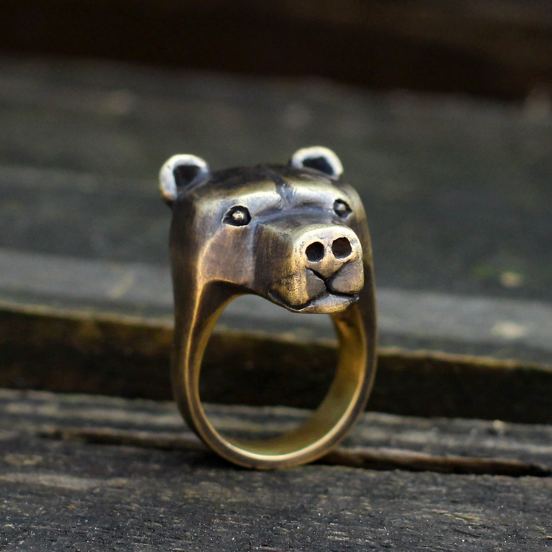 Black Bear Brass Sterling Silver Animal Ring - The Gothic Merchant