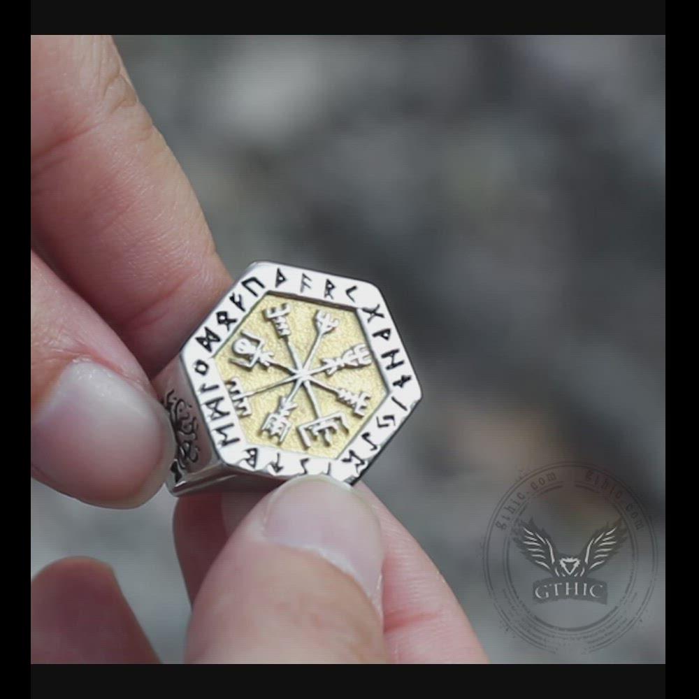 Valknut Compass Stainless Steel Viking Ring