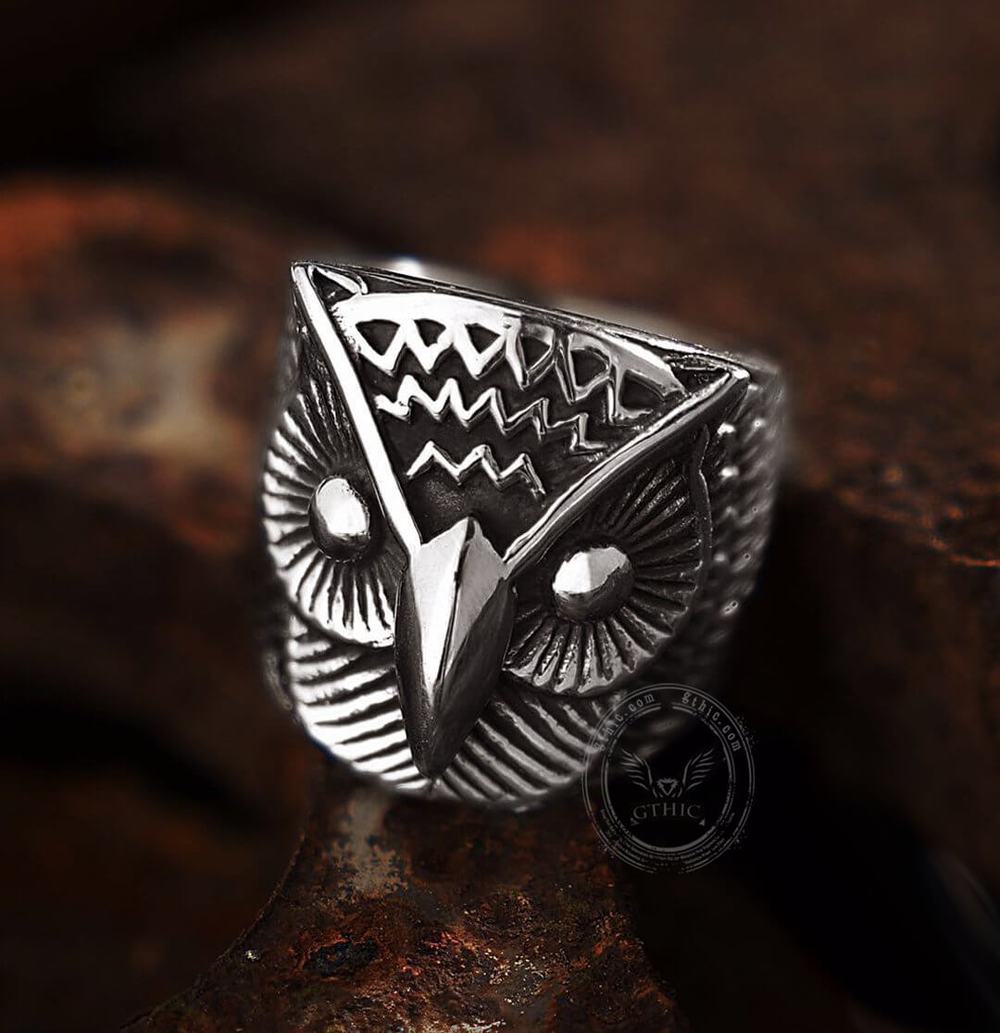 Carved Owl Stainless Steel Animal Ring
