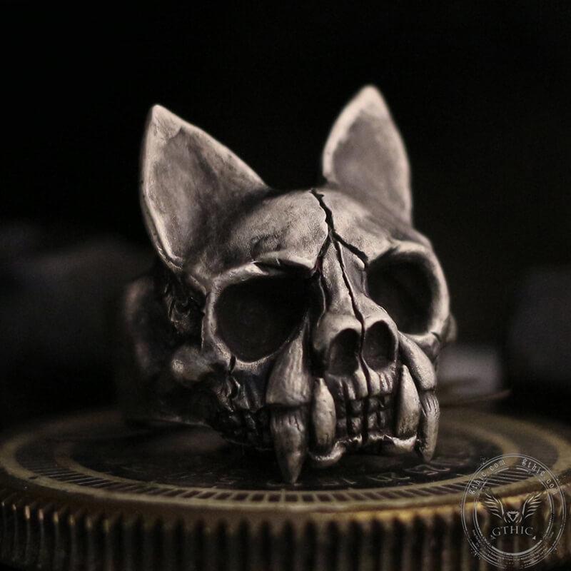 Cat Bone Sterling Silver Skull Ring