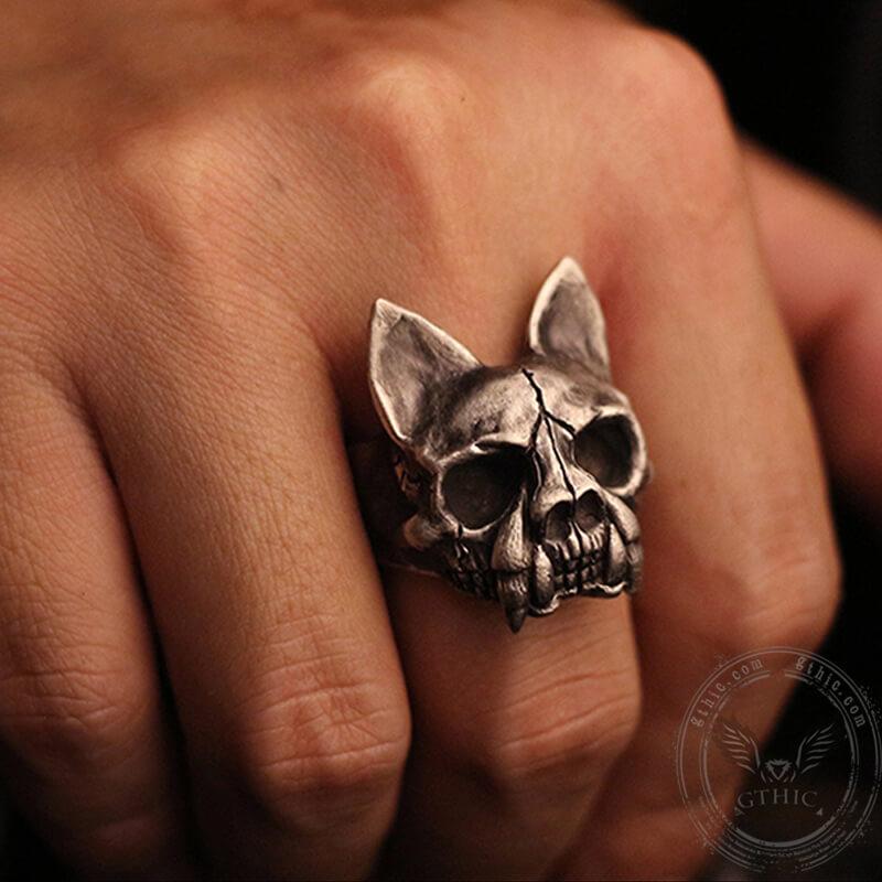 Cat Bone Sterling Silver Skull Ring