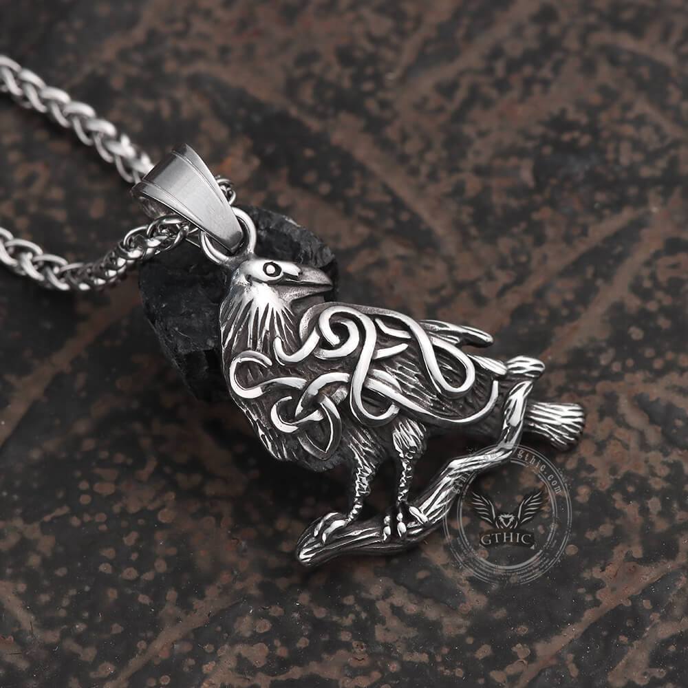 Celtic Knot Ravens Stainless Steel Viking Pendant