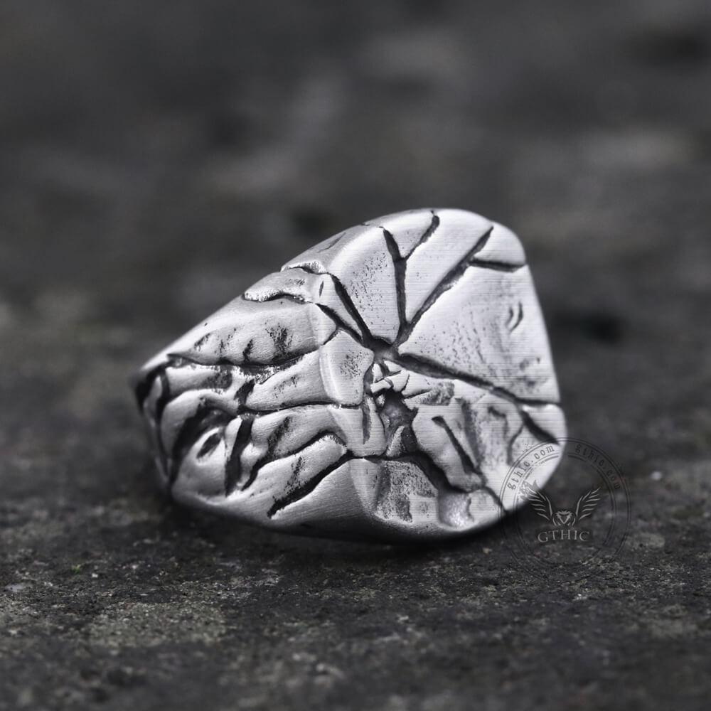 Cracked Stone Texture Stainless Steel Ring