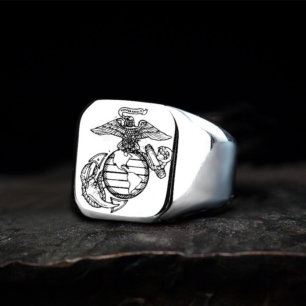 Eagle Globe And Anchor Sterling Silver Ring