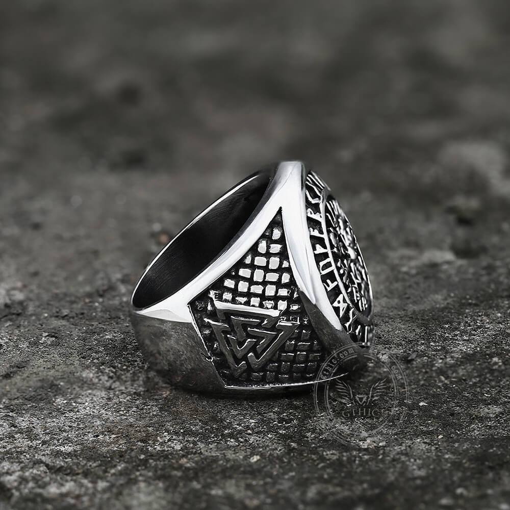 Futhark Runes Compass Sterling Silver Viking Ring