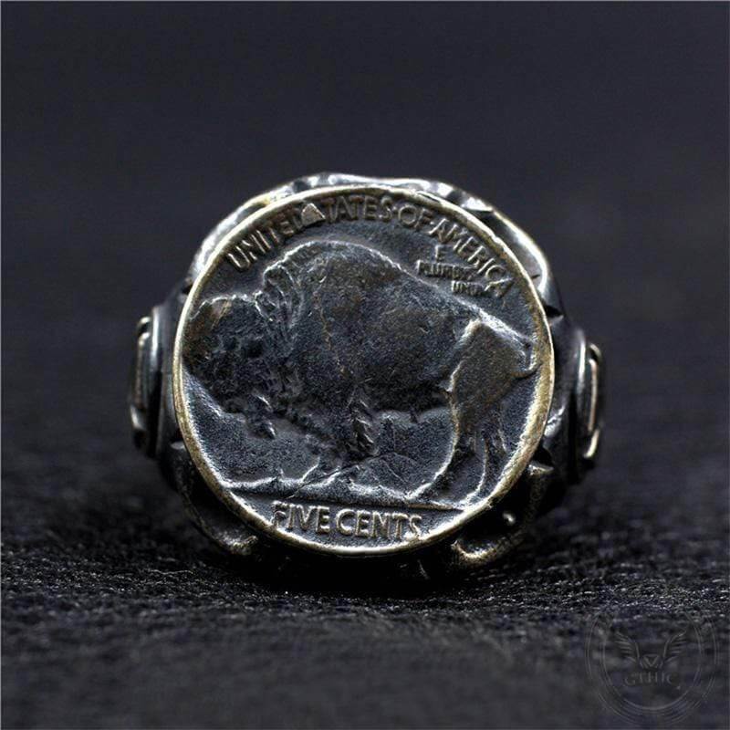 Bull Coin Sterling Silver Punk Ring