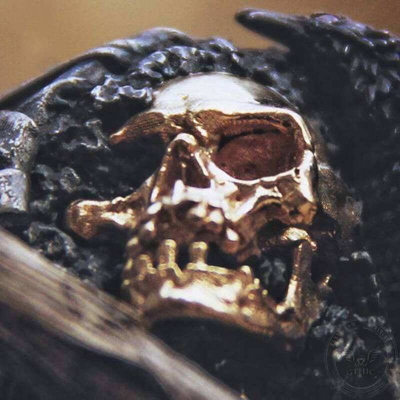 Crow sterling silver skull ring