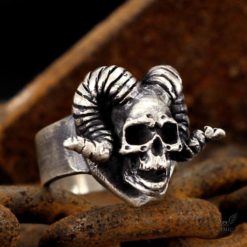 Horn Sterling Silver Skull Ring