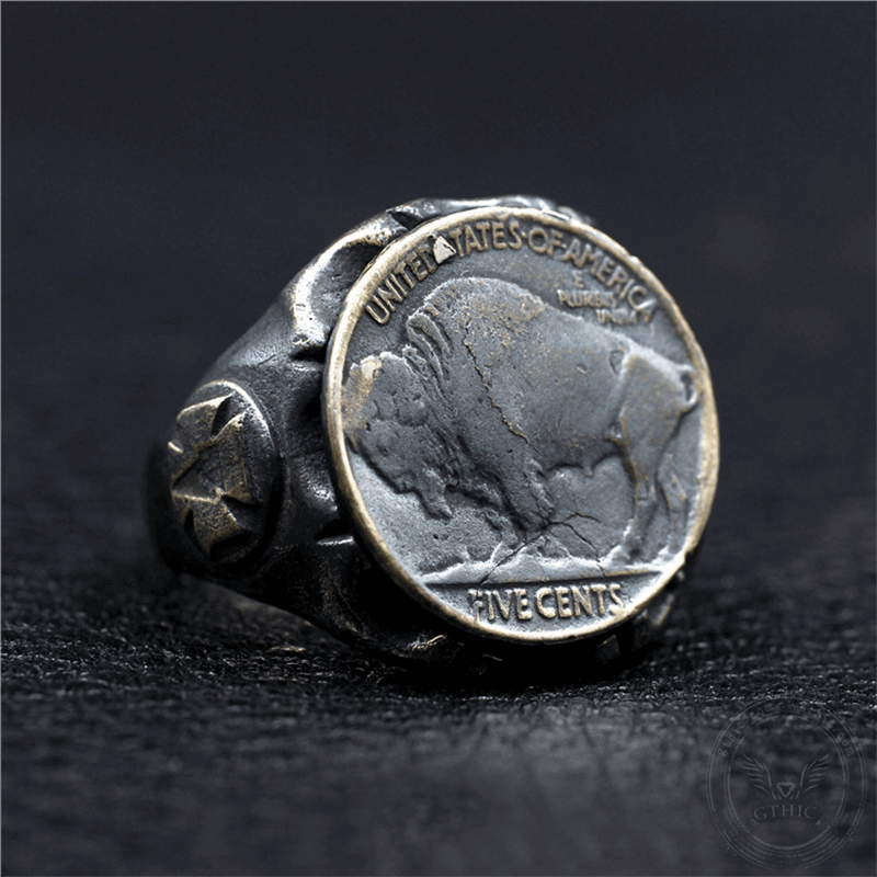 Bull Coin Sterling Silver Punk Ring