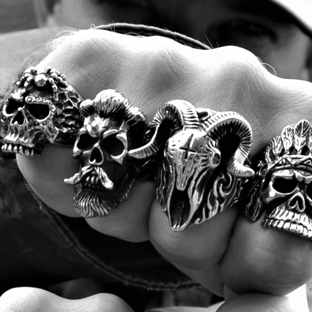 Gothic Demon Biker Skull Ring