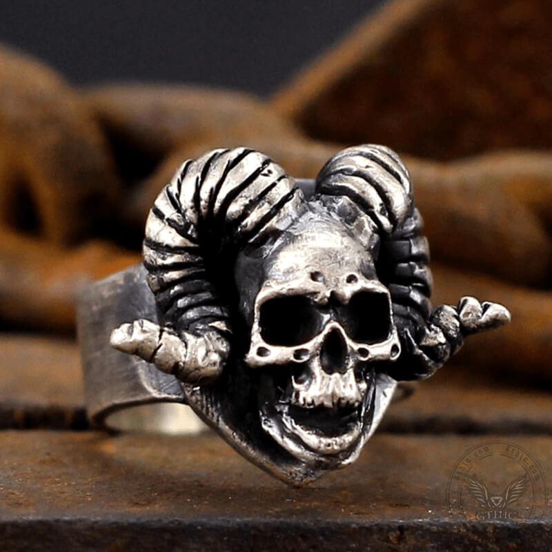 Horn Sterling Silver Skull Ring