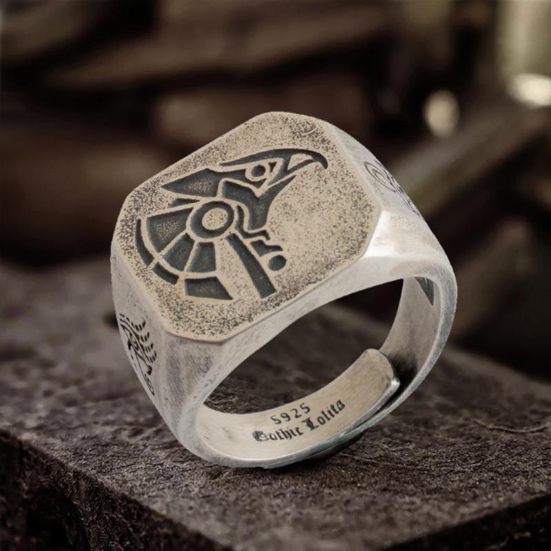 Horus And Anubis Sterling Silver Ring