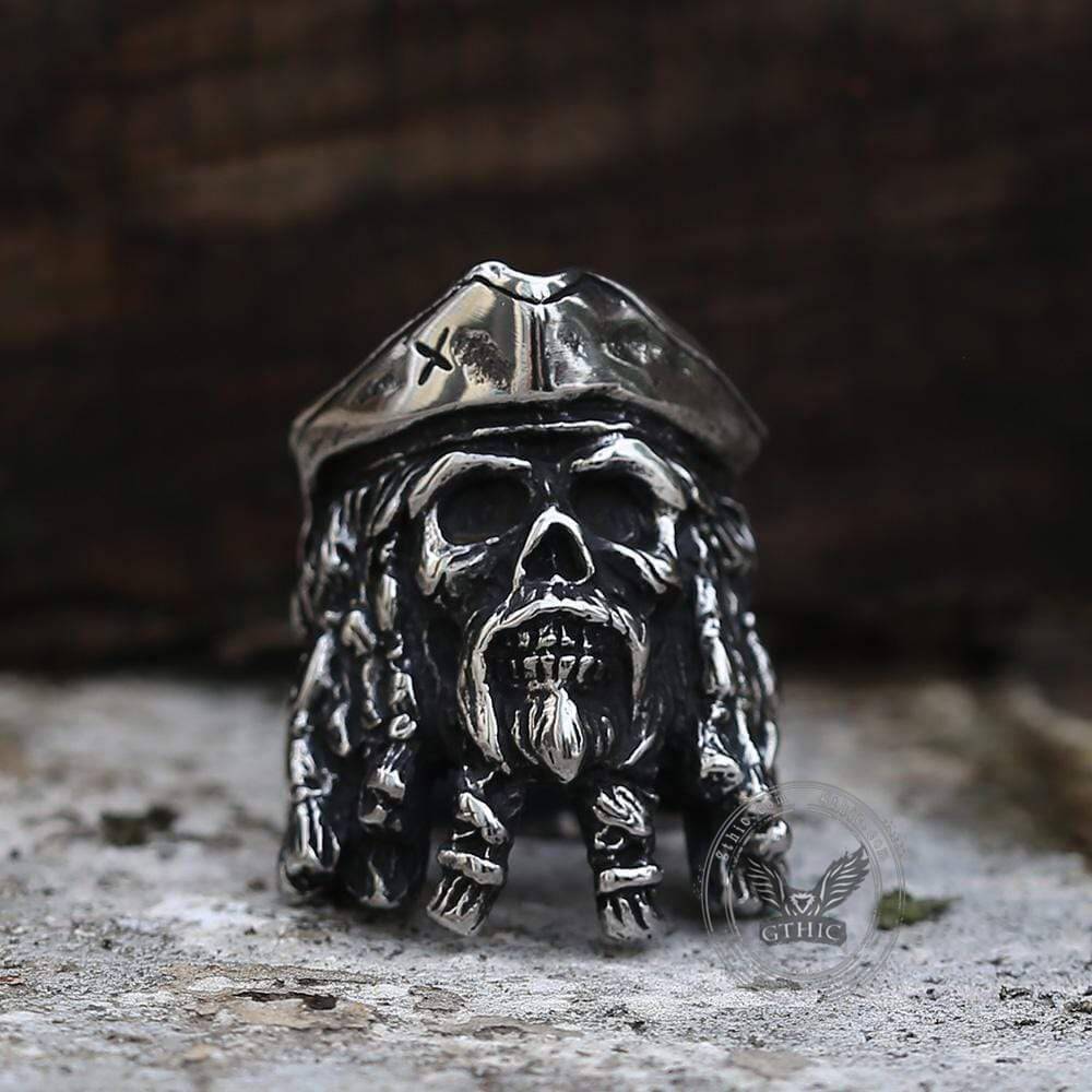 Black Pearl Pirates Stainless Steel Skull Ring
