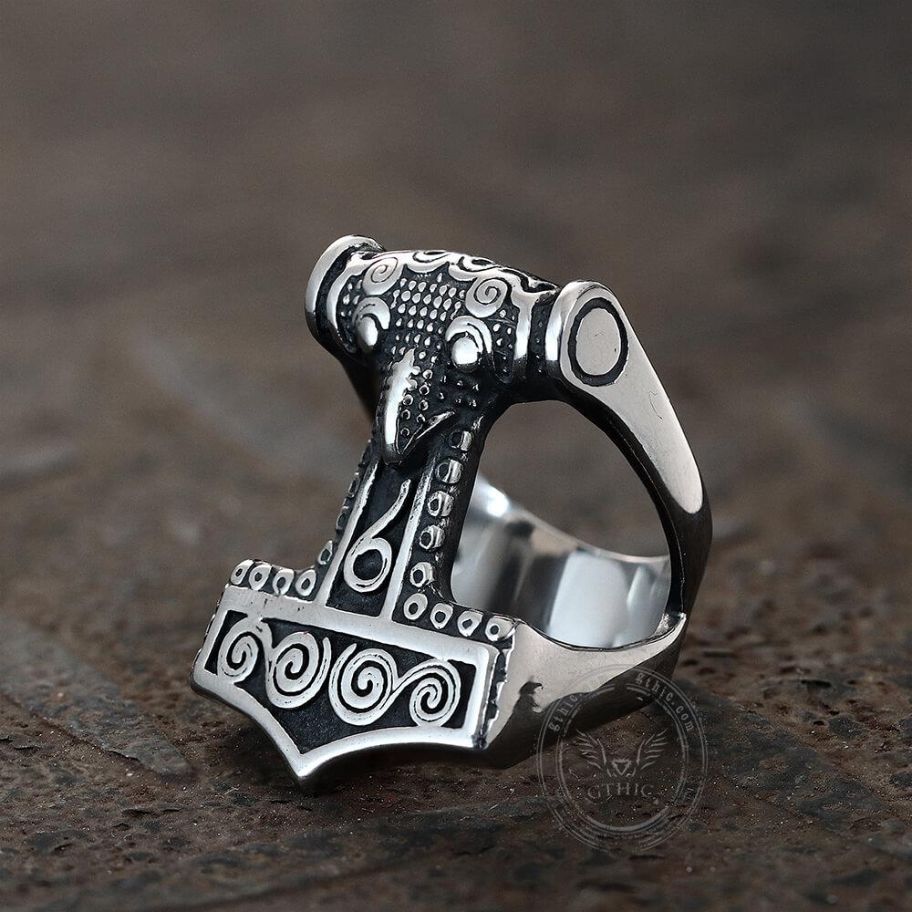 Odin Mjolnir Runes Stainless Steel Viking Ring