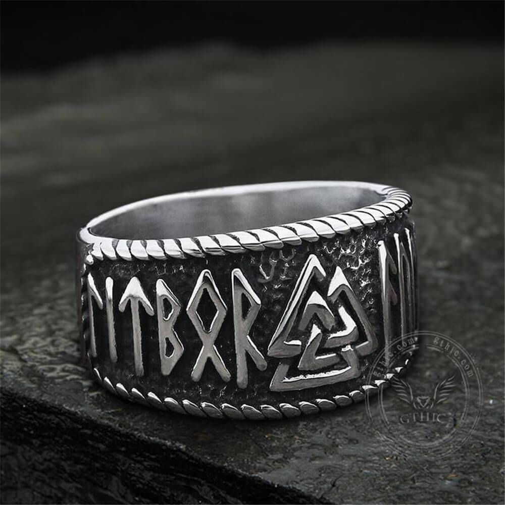 ODIN Runes Valknut 316L Stainless Steel Viking Ring