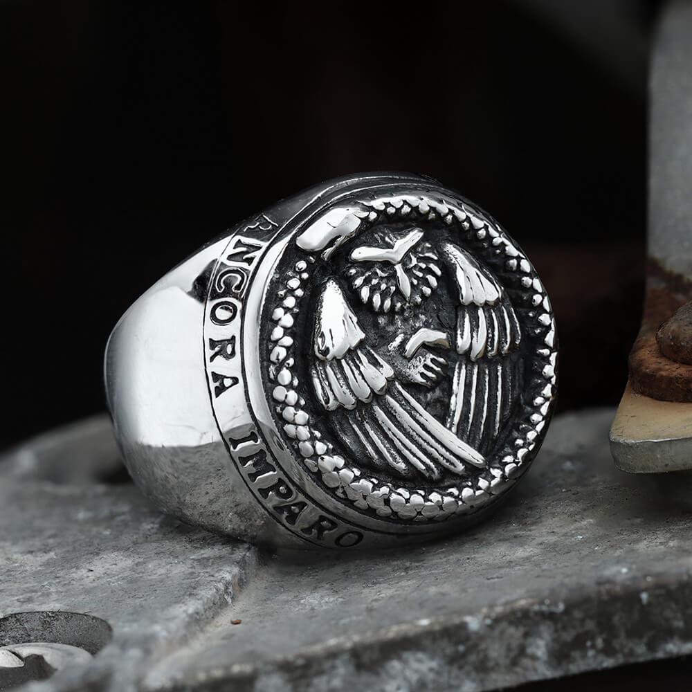 Owl And Ouroboros Stainless Steel Ring