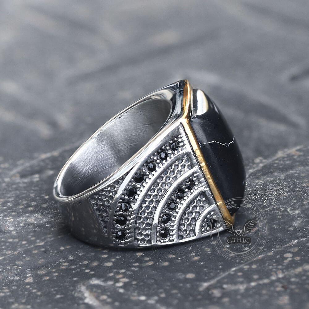 Retro Black Stone Stainless Steel Zircon Ring