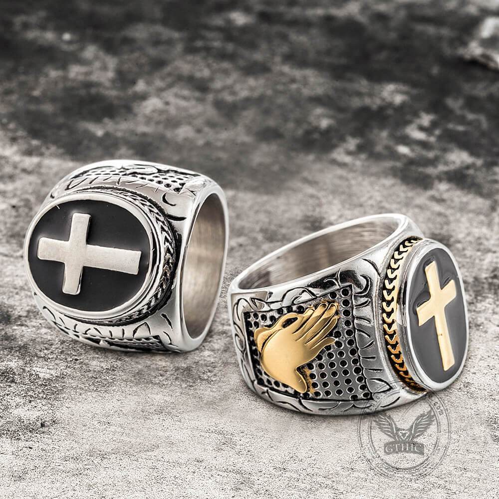Retro Cross Stainless Steel Religious Ring