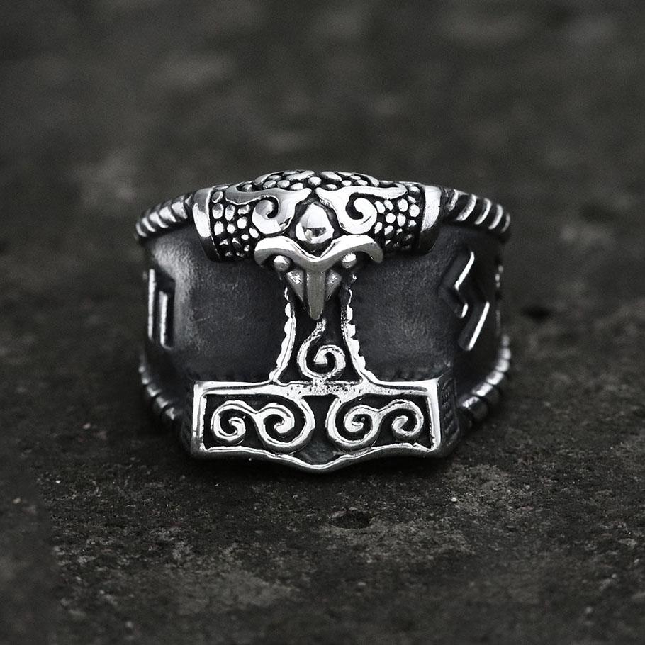 Thor's Hammer Rune Stainless Steel Viking Ring