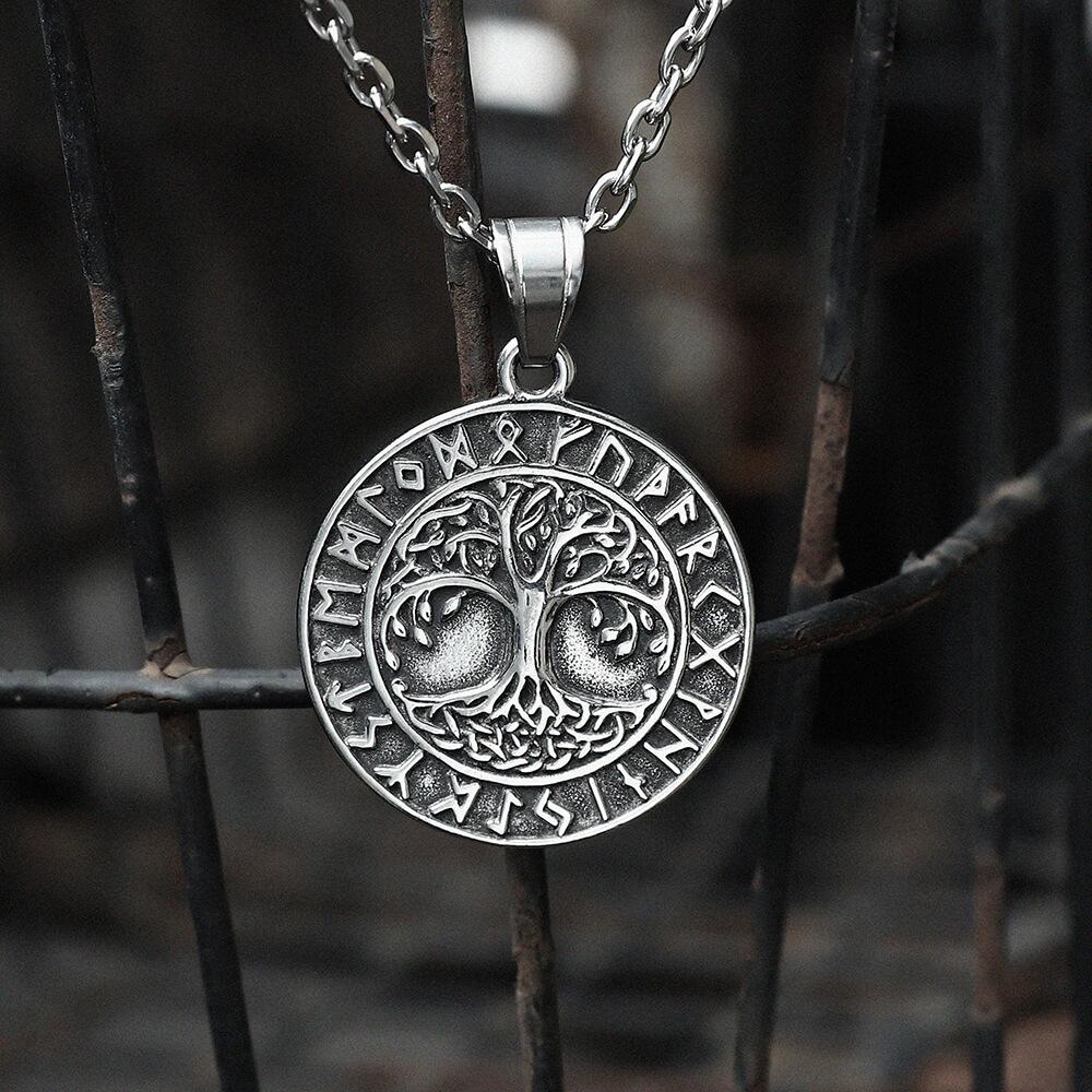Tree of Life Runes Stainless Steel Viking Pendant