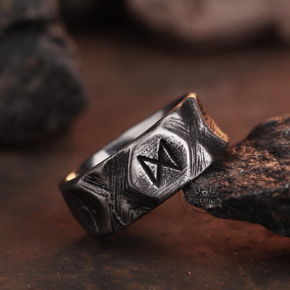 Vintage Runes Stainless Steel Viking Ring