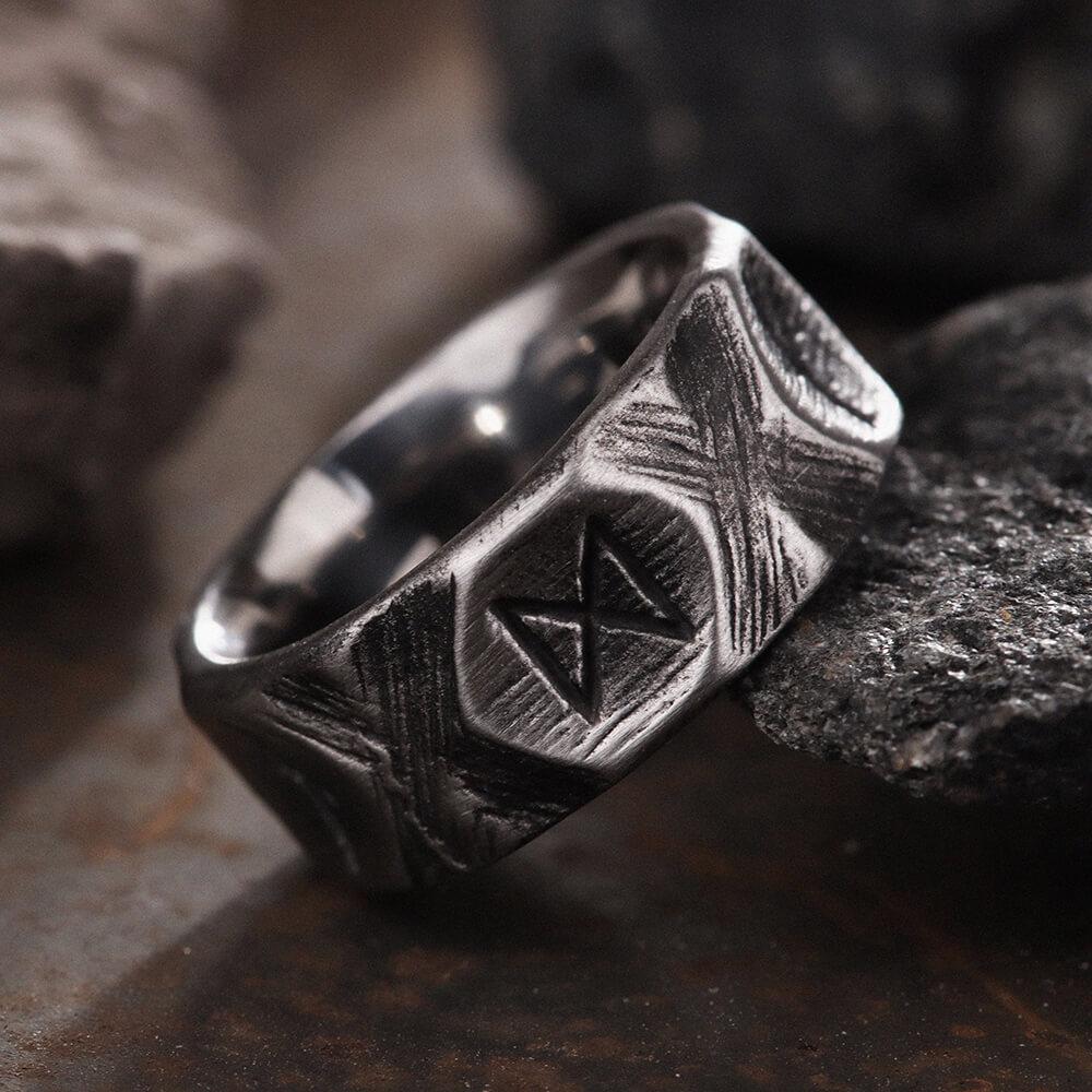 Vintage Runes Stainless Steel Viking Ring