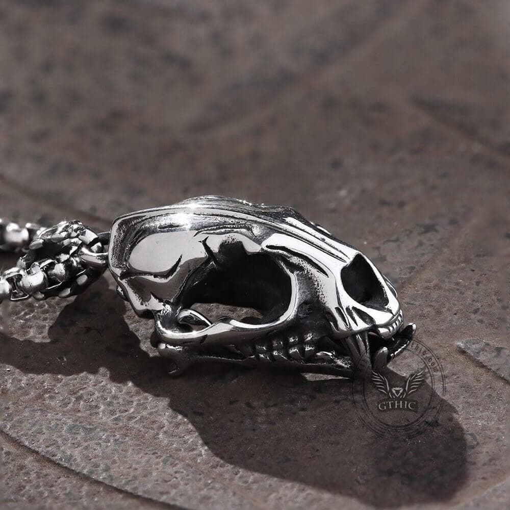 Saber-Toothed Tiger Skull Stainless Steel Pendant