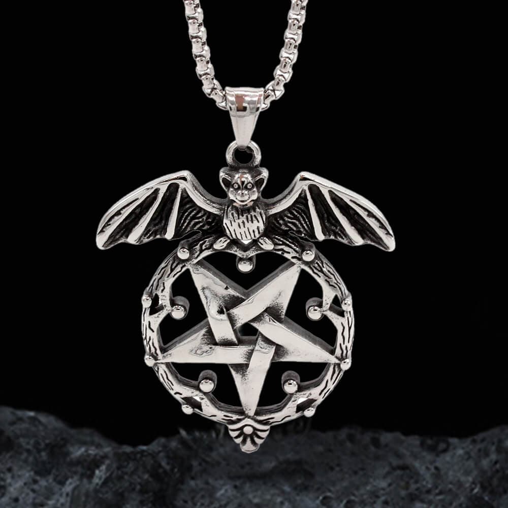Bat And Pentagram Stainless Steel Witch Pendant