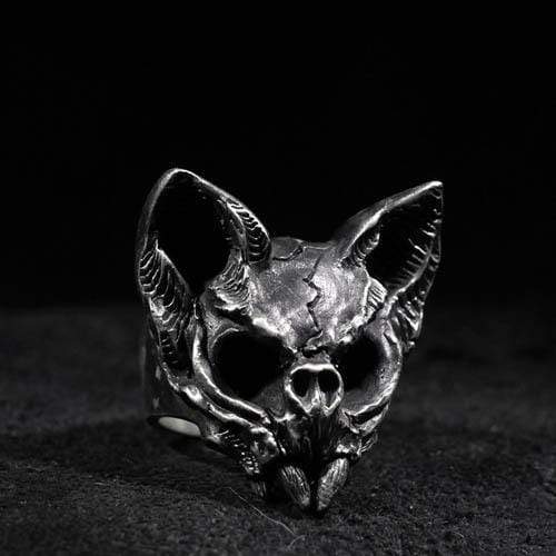 Gothic Cat Sterling Silver Skull Ring
