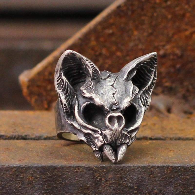 Gothic Cat Sterling Silver Skull Ring