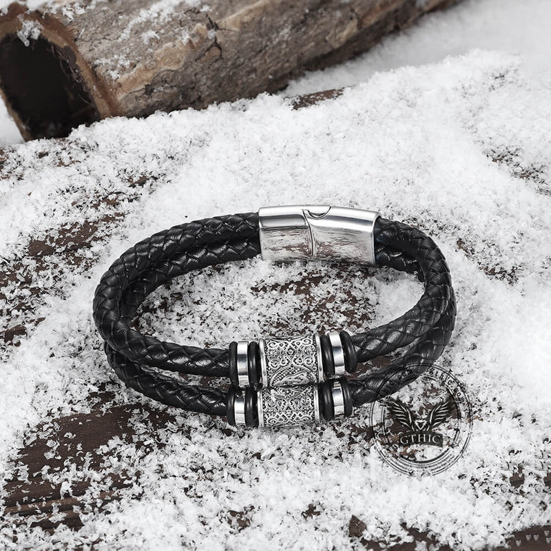 Classic Braided Stainless Steel Leather Bracelet