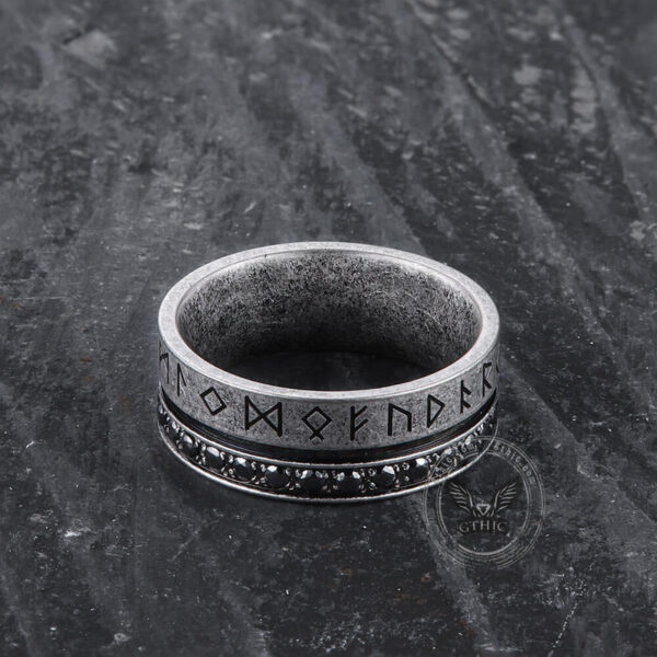 Runes Black Stone Stainless Steel Ring