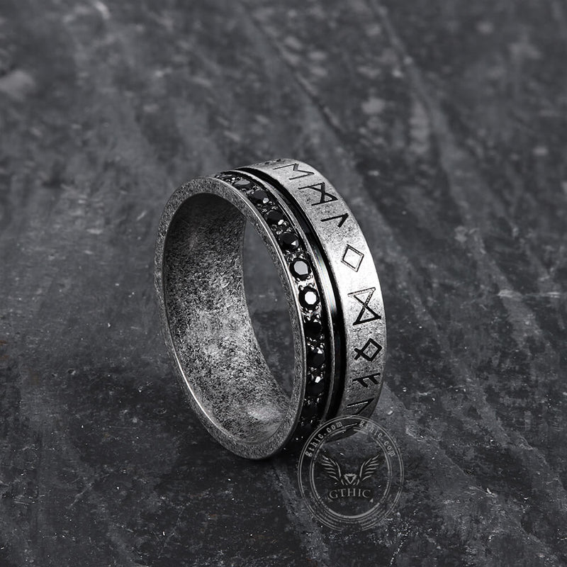 Runes Black Stone Stainless Steel Ring