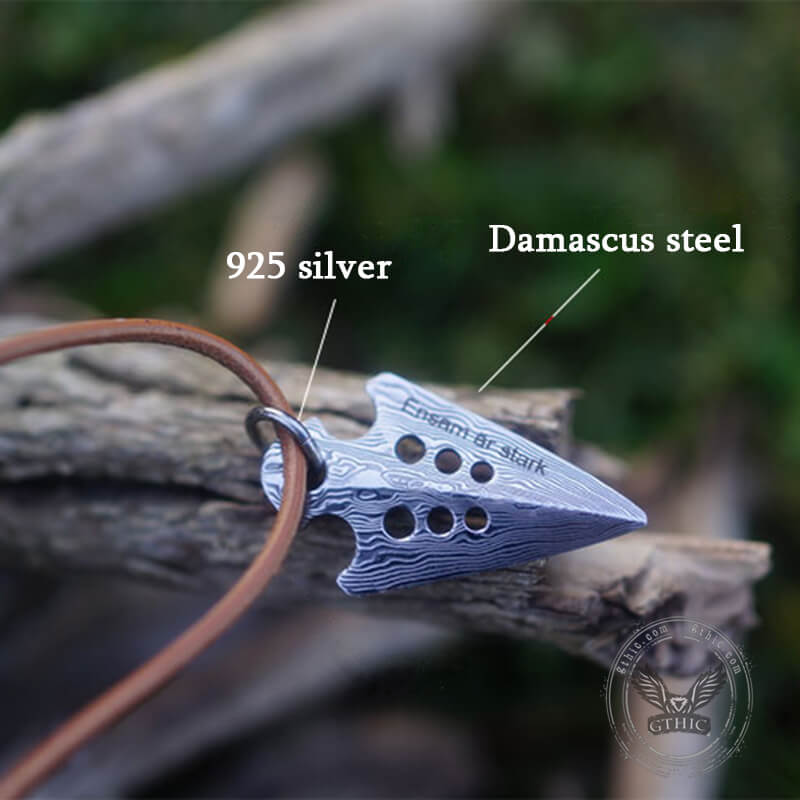 Spearhead Damascus Steel Viking Pendant