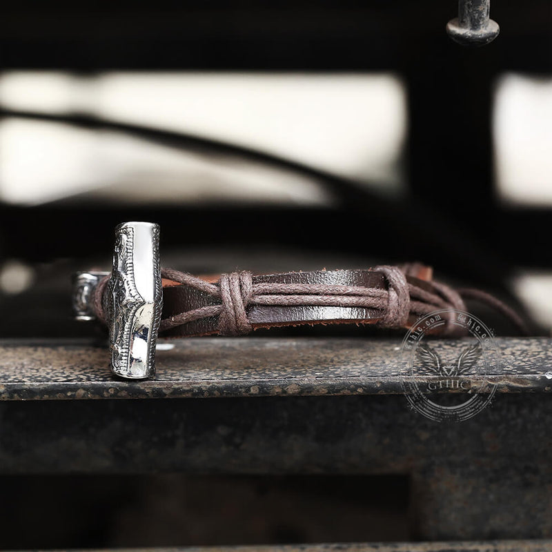 Thor’s Hammer Stainless Steel Leather Viking Bracelet