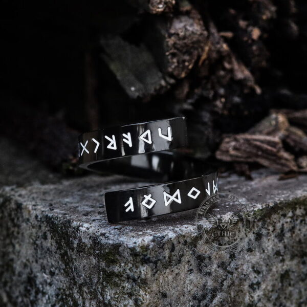 Threaded Runes Stainless Steel Ring