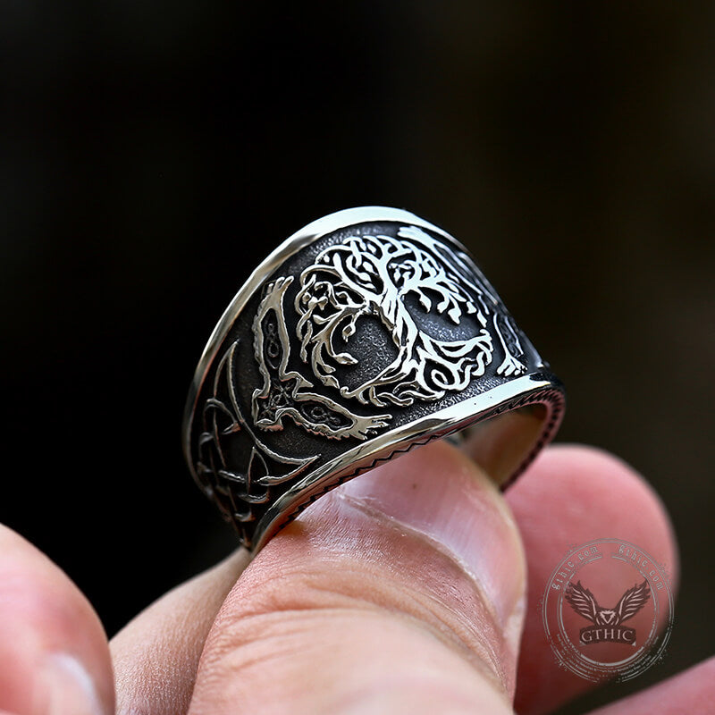 Tree of Life Raven Stainless Steel Viking Ring