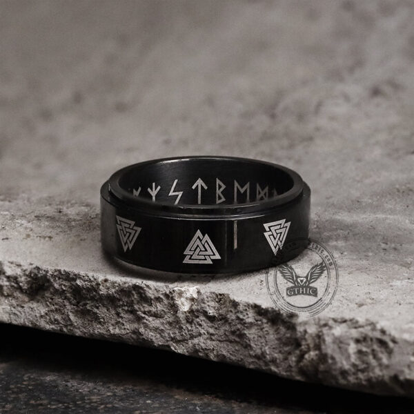 Valknut Runes Stainless Steel Spinner Ring For Anxiety
