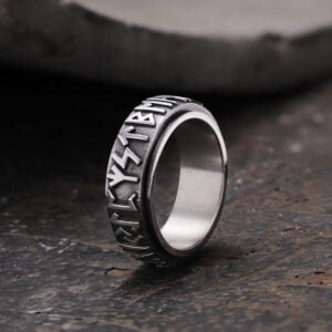 Viking Runes Stainless Steel Spinner Ring