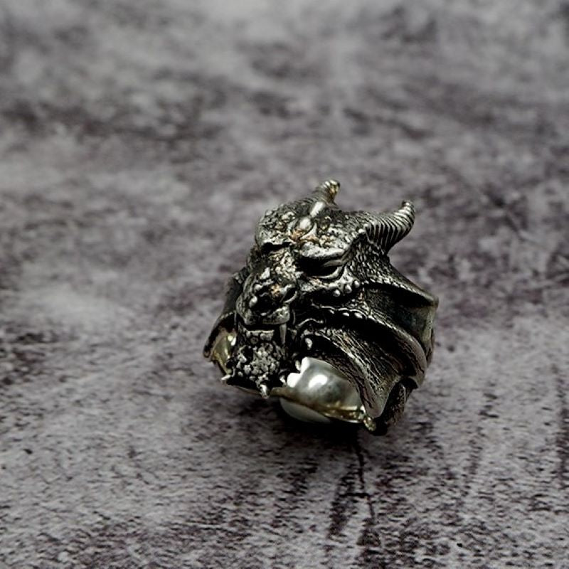 Vintage Norse Dragon Sterling Silver Men's Biker Ring