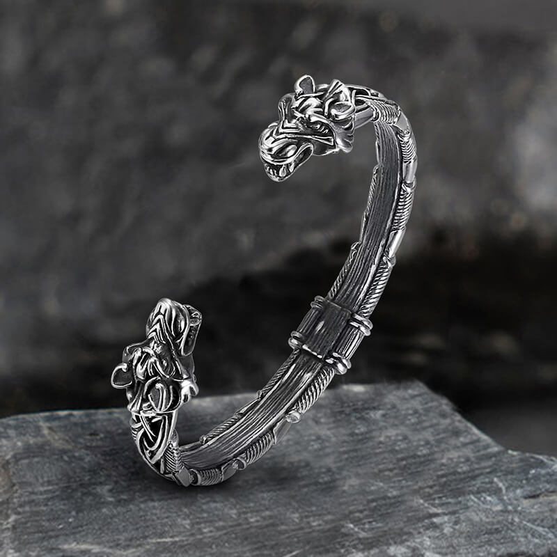 Wolf Torc Stainless Steel Viking Bracelet